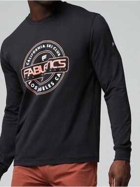 Fabletics Men’s Long Sleeve Logo Tee - Black with Peach Accent